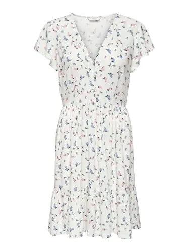 ONLY Sommerkleid ONLLiva - Drapiertes Blumenmuster in Blau/Grün/Weiß, Größe M (38) - Stylisches Sommerkleid mit floralem Design, ideal für warme Tage. Aus 100% Viskose gefertigt, sorgt es für angenehmen Tragekomfort. Perfekt für Freizeit und besondere Anlässe.