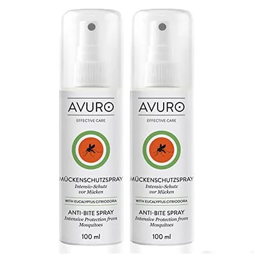 AVURO Mückenschutz Spray 2x100ml, langanhaltender Schutz vor Insekten, 100% pflanzlicher Wirkstoff Eucalyptus Citriodora Öl, DEET-frei
