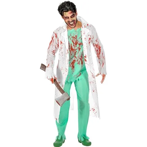 Widmann S.r.l. Zombie Chirurg Kostüm für Herren - Zombie-Kostüm für Halloween und Mottopartys, inklusive blutverschmiertem Laborkittel, Hose und Handschuhe – für einen schaurigen Auftritt!