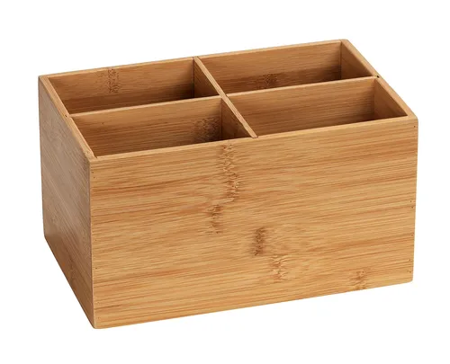 WENKO Aufbewahrungsbox Organizer Terra Bambus vier Fächer Bad Schmuck Kosmetik