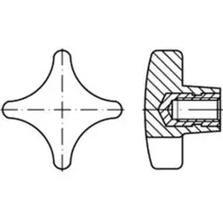 Kreuzgriff DIN 6335 Kunststoff schwarz Form K - Sonstige Elektroinstallationsartikel mit Gewindebuchse M12 x 1,75, ideal für Handantriebe und robuste Anwendungen, galvanisch verzinkte Oberfläche für Langlebigkeit.