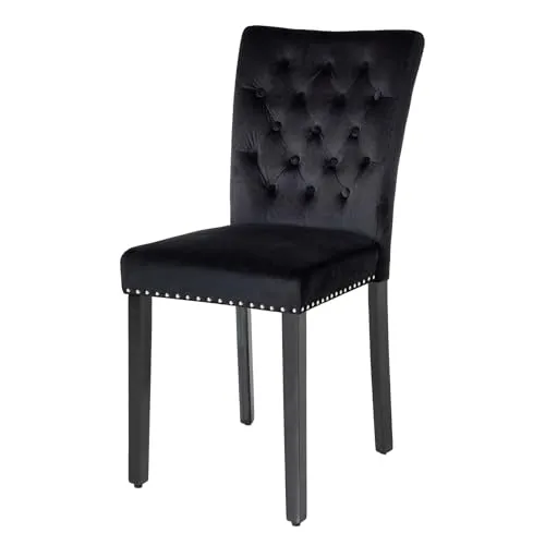 riess-ambiente Esszimmerstuhl CASTLE schwarz – Eleganter Polsterstuhl im Chesterfield-Design - Schwarzer Polsterstuhl aus strapazierfähigem Samt mit dekorativen Zierknöpfen. Ideal für Küche, Wohnzimmer oder als stilvolle Sitzgelegenheit im Ankleidezimmer.