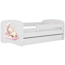 Raumhirsch Kinderbett 80x180 cm, Weiß mit Schublade - Stylisches Kinderbett aus Holzwerkstoff mit abnehmbarer Schutzschiene und geräumiger Schublade für Ordnung im Kinderzimmer. Inkl. verstellbarem Lattenrost und waschbarer Matratze für maximalen Komfort.