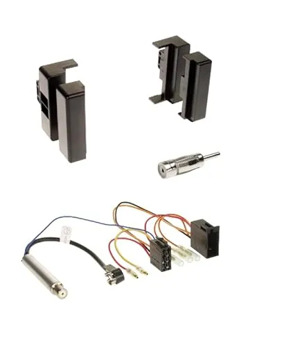 Schlauer-Shop24 Einbauset: Radioblende Halterung schwarz + ISO Radioanschlusskabel Adapter mit Phantomeinspeisung + Antennenstecker ISO-DIN für Audi A4 (B5) bis 1999 A6 (C4) bis 1997
