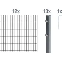 ALBERTS Doppelstabmattenzaun-Grundset - Anthrazit, 24 m Zaunlänge - Zäune & Tore - Fertiges Set inklusive Zubehör, ideal für zuverlässigen und preisgünstigen Schutz im Garten, rost- und witterungsbeständig.