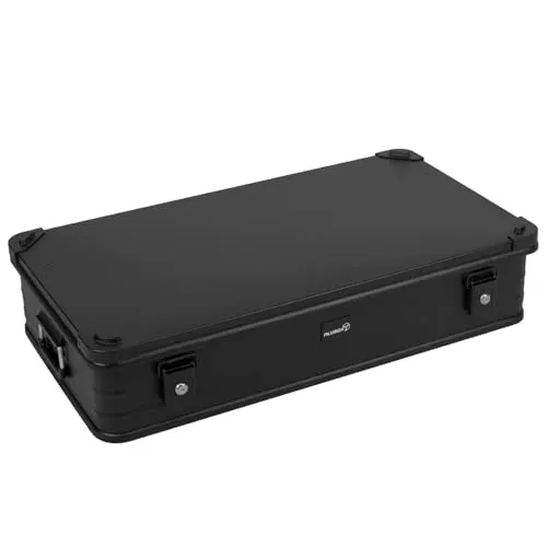 Alubox Alukiste abschließbar E141-17-BLACK - Premium Aluminium Lagerbox 67 Liter - Deckel mit Stapelecken und Gummidichtung - inklusive Schlösser - Bodenmaß E141 - Innenhöhe 17 cm - komplett schwarz