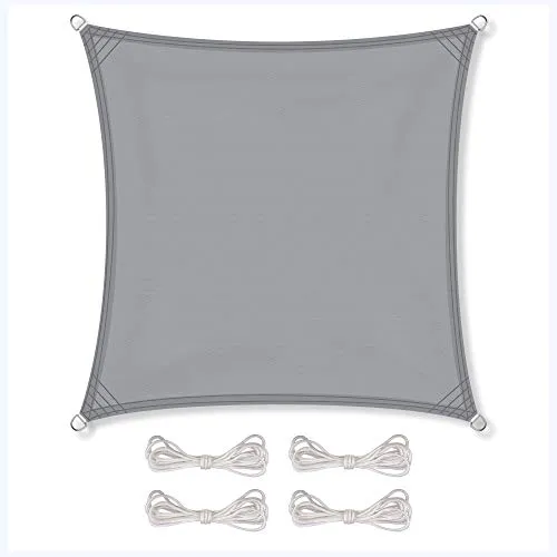 CelinaSun Sonnensegel inkl Befestigungsseile Premium PES wasserabweisend imprägniert Quadrat 3,6 x 3,6 m hell grau