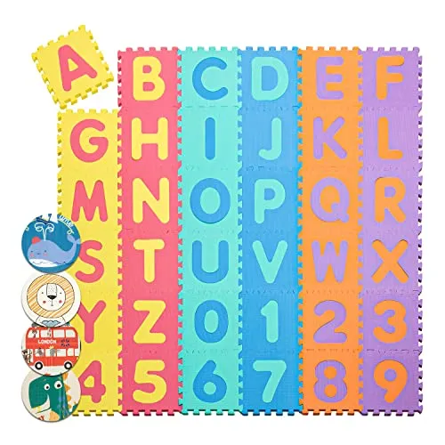 Babify Star Ibaby Krabbelmatte mit ABC & Zahlen, BPA-Freie Schaumstoff-Spielmatte fr Baby, rutschfeste Puzzle Matte, Baby Krabbeldecke Dick & Abwaschbar