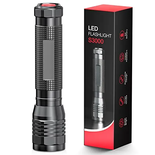 BUCASA LED Taschenlampe 3000 Lumen – Extrem Hell, IP67 Wasserdicht, Taktische Taschenlampe mit 3 Modi