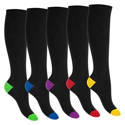 Footstar Kinder Baumwoll Kniestrümpfe (5 Paar) mit abgesetzter Ferse und Spitze - Funfarben 23-26