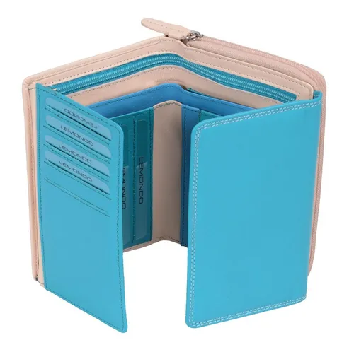 GlücksNugget Geldbörse Damen Leder-Reißverschlussbörse beige-türkis – Portemonnaie mit