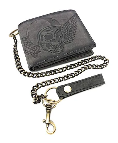 Jockey Club Leder Biker Geldbörse mit Totenkopf und RFID Schutz