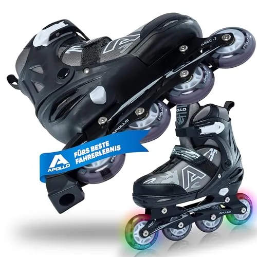 Apollo Inlineskates Champion - Verstellbare Inlineskates mit LED Rollen - Inlineskates für Kinder und Erwachsene, Größe 31-42, mit LED Rollen. Ideal für Einsteiger und Fortgeschrittene, sicher dank Klettverschluss und Schnürsenkel.