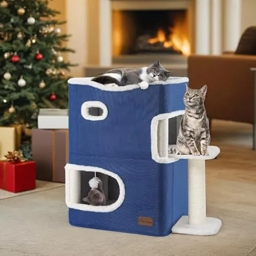 YITAHOME Katzenhaus Indoor, Katzenbett für Indoor-Katzen, Katzentonne, Katzenhöhle, Kratzbaum Klein mit Plattform, Katzenmöbel, Katzenbett Höhle, katzenhöhlen, Katzenbetten (Blau)