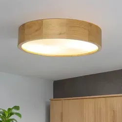 ARBARO Deckenleuchte Holz Glas Eiche 37 cm - Moderne 2-flammige Deckenlampe aus Eiche mit satiniertem Glasschirm für warmes Licht. Ideal für Wohnzimmer, Flur und Treppenhaus – schafft ein gemütliches Ambiente.