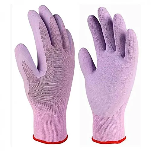 Xclou Gartenhandschuhe mit Gummi-Beschichtung in Lila, Arbeitshandschuhe M / Größe 8, Gummihandschuhe für die Gartenarbeit, Schutzhandschuhe mit Strickbund für den Garten