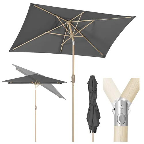 Sonnenschirm Eckig Aluminium Knickbar - Kurbelschirm in Holzoptik - Sonnenschirm mit Kurbelmechanismus und UV 50+ Schutz, ideal für Garten oder Balkon. Breite 210 cm, knickbar für flexiblen Schatten.