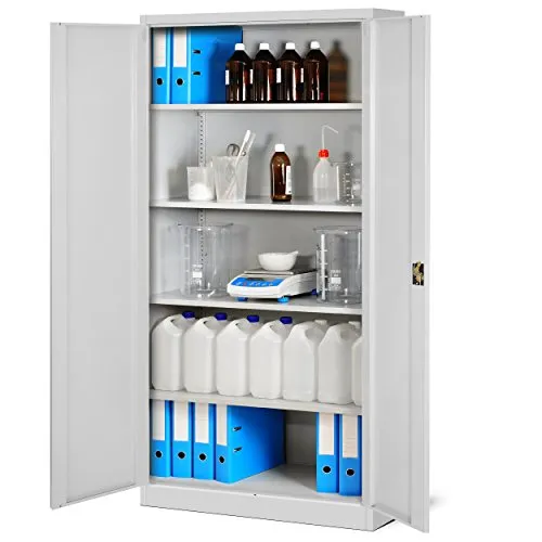 Jan Nowak Aktenschrank C001H - Abschließbarer Büroschrank aus Stahlblech - Aktenschrank aus pulverbeschichtetem Stahlblech, ideal für sichere Aufbewahrung von Unterlagen. Mit 4 verstellbaren Fachböden, bis zu 50-60 Aktenordner, Farbe grau, Maße 195x90x40 cm.