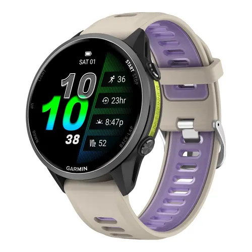 Silikon Armband für Garmin Forerunner 970 mit Silber Schnalle Beige / Lila
