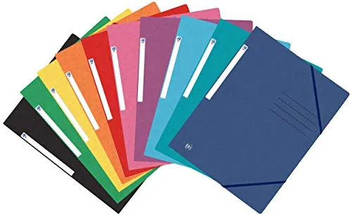 Oxford Top File Eckspannermappe A4 - 25er Pack, 10 Farben - Farbige Dateiordner aus extrastarkem 390g Karton, ideal für die sichere Aufbewahrung von Dokumenten bis DIN A4 mit 3 Innenklappen und Gummi-Eckspannern für optimalen Halt beim Transport.