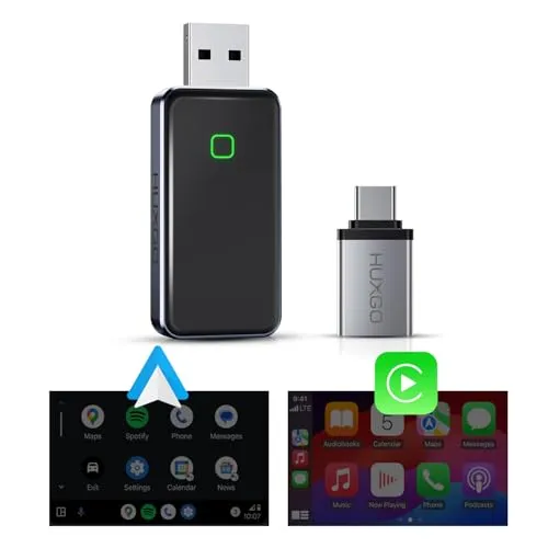 HUXGO® Wireless Adapter 2-in-1 CarPlay und Android Auto | Mini Kabellos CarPlay Adapter, kompatibel mit Apple- und Android-Geräten, für Autos ab 2015+ Baujahr