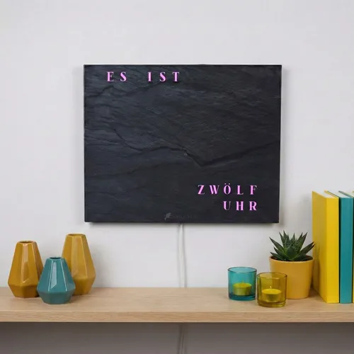 Produktbild WordClock Jupiter LED Wortuhr Schiefer-Optik – Smart Wanduhr mit App 50x40 cm