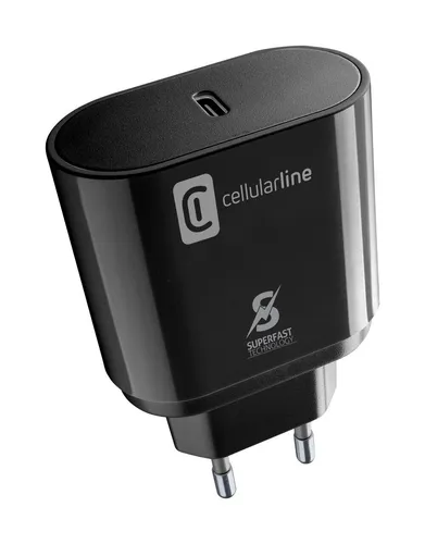 Cellularline ACHSMKITC2CPD25WK - Kompakter Indoor Ladeadapter - Handy Ladegeräte mit USB Typ-C Anschluss, ideal für Smartphones und perfekt für unterwegs mit nur 0,1 m Kabellänge.