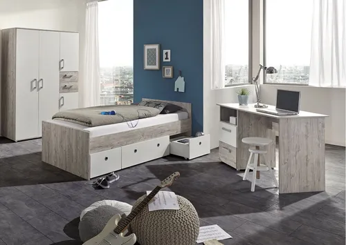 arthur berndt Jugendzimmer-Set Jugendzimmer-Set »Bente« 5-teilig, (2tlg, 3tlg, 5tlg -Schrank, Bett, Schreibtisch, Sideboard, Standregal), Stauraumstark, pflegeleicht, zeitlos, Made in Germany