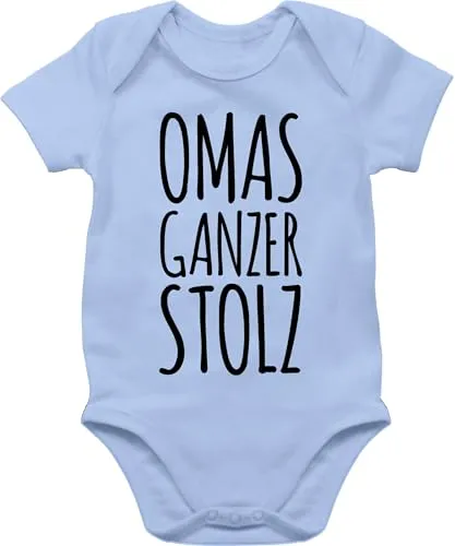 Baby Body Junge Mädchen - Strampler & - Omas ganzer Stolz - 3/6 Monate - Babyblau - babybody oma sachen für neugeborene grandma babysachen zur geburt enkelkind babykleidung mit sprüchen liebling
