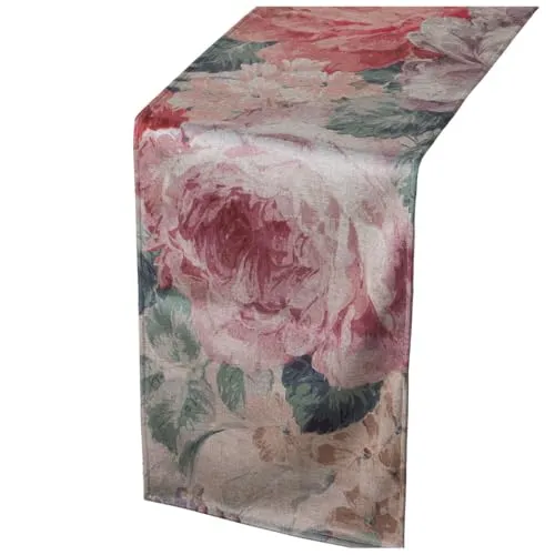 Alexandra House Living Tischläufer, Rosa, Textil, 180 x 30 cm, Samt, Blumenmuster