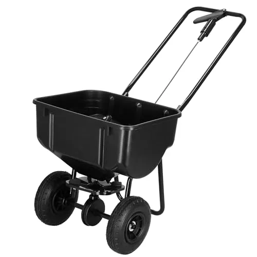 SPRINGOS Streuwagen 25 kg Kapazität Schwarz mit 2 Lufträdern Ø 21 cm Stahl-Kunststoff Behälter 48x37x25 cm für Saatgut Dünger Streusalz Rasen Gehwege Garten