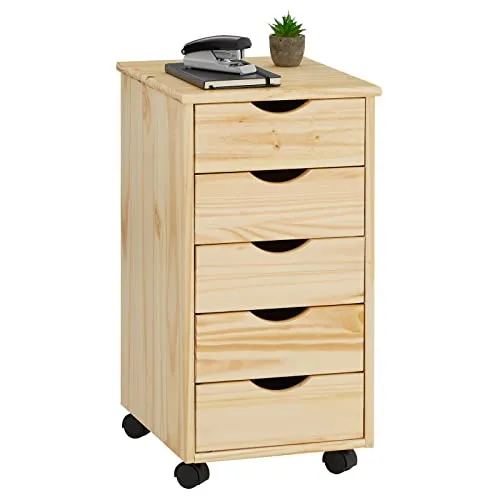 Produktbild IDIMEX Rollcontainer LAGOS – Kiefer Rollwagen mit 5 Schubladen