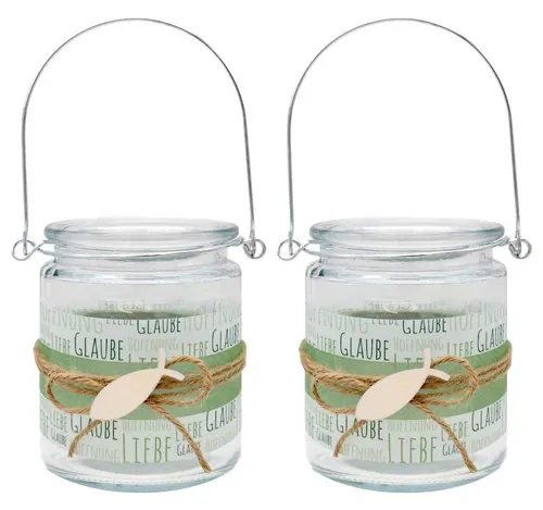 ZauberDeko Windlicht Windlicht Glaube Liebe Hoffnung Salbei Fisch Kommunion Konfi 9cmH 2Stk