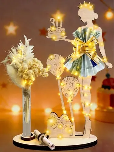 Geburtstag Frauen Deko Geldgeschenke 30. Geburtstag Frau Geschenk | LED Personalisierte Geschenk 30. Geburtstag Frau Holz Schild Gästebuch 30