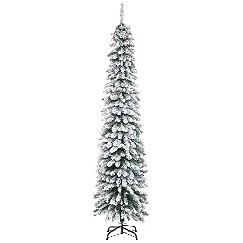 HOMCOM Künstlicher Weihnachtsbaum 210 cm - Künstlicher Weihnachtsbaum mit 490 Zweigen und Kunstschnee, bietet einen natürlichen Look ohne Pflegeaufwand – ideal für eine festliche Atmosphäre in jedem Raum.