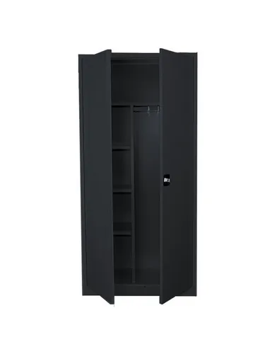Steelboxx Mehrzweckschrank 180x80x38,3cm - Hochschrank mit Garderobenteil, pflegeleichte Stahl-Konstruktion, komplett montiert und sofort einsatzbereit. Flexibel durch höhenverstellbare Einlegeböden und hohe Tragkraft.