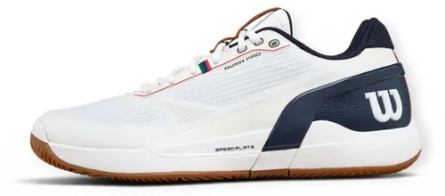 Wilson Rush Pro 5.0 Clay/Sandplatz Herren Tennisschuh - Erlebe optimalen Halt und Stabilität auf Sandplätzen mit der Duralast Außensohle. Der leichte Ripstop-Mesh sorgt für Strapazierfähigkeit und Schutz. Ideal für dynamische Bewegungen und schnelle Übergänge.