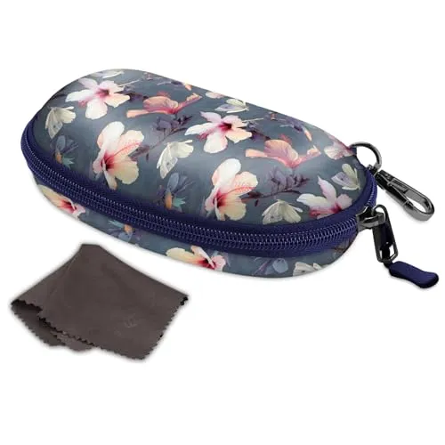 FINTIE Brillenetui Hardcase Groß - Sonnenbrillen Etui mit Karabiner Reißverschluss - Große Brillen Etui für Damen Herren Schwimmbrille Sportbrille