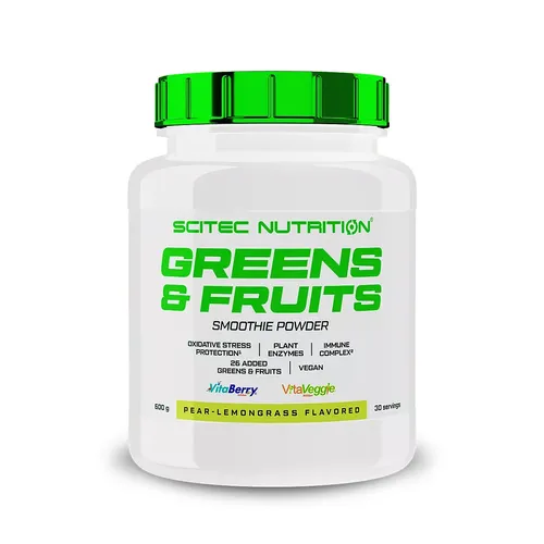 Scitec Nutrition Greens & Fruits Smoothie Powder, 600 g Dose - Birne-Zitronengras - Vitamine & Mineralien, nährstoffreicher Smoothie mit natürlichen Zutaten für einen vitalen Start in den Tag.