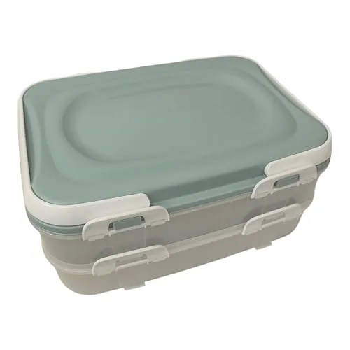 Sesua Aufbewahrungsbehälter Partycontainer 2 Etagen mit Tragegriffen Transportbox Lunchbox (petrol)