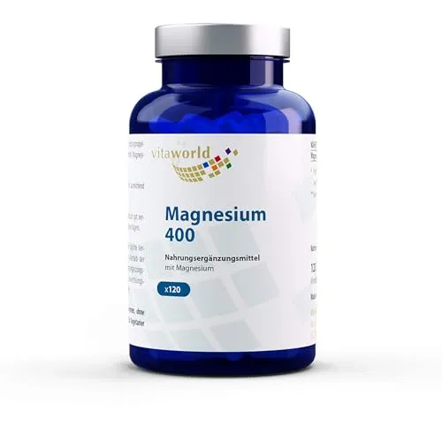 vitaworld Magnesium 400, 400 mg reines Magnesium pro Kapsel, Vegan, 120 Kapseln