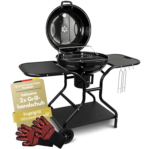 deluxe4home Holzkohlegrill Grillwagen Ø55 cm - Grills | Großer, rollbarer BBQ Grill mit regulierbarer Luftzufuhr, Thermometer und praktischem Zubehör wie Grillhandschuh und Aschebehälter für ein unbeschwertes Grillerlebnis.