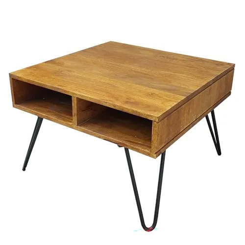 Riess Ambiente Massiver Couchtisch Scorpion - 60cm - braun Honey Finish - Wohnzimmertisch aus Mangoholz mit Hairpin Legs