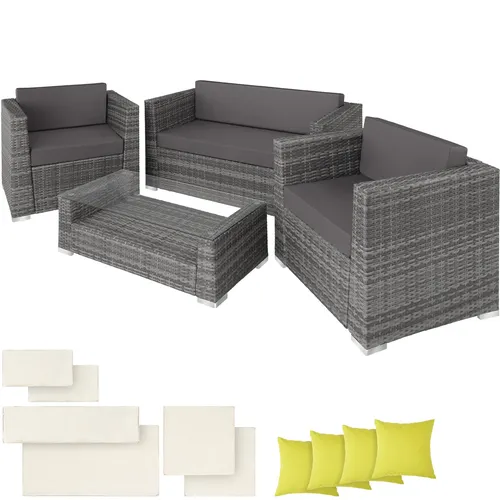 TecTake Rattan Lounge München mit Aluminiumgestell in Grau - Moderne Rattan Lounge mit Aluminiumgestell, ideal für Garten und Balkon. Bequeme, abnehmbare Sitzkissen und pflegeleichte Glasplatte für edlen Look und einfachen Reinigung.