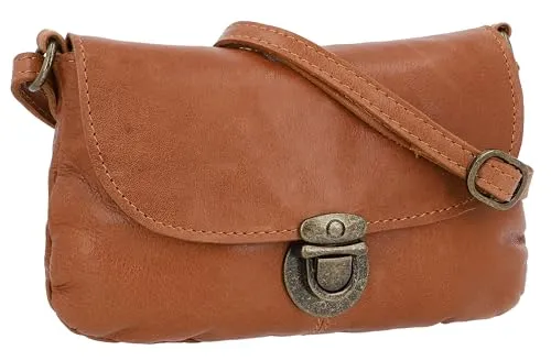 Gusti Leder Umhängetasche - Rona Handtasche Damen Leder Klein Vintage Look Braun