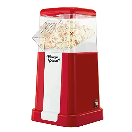 JOCCA – 1200 W ölfreier elektrischer Popcorn-Maker/Popcorn-Herstellungsmaschine im Vintage-Stil/Popcorn in 3 Minuten fertig/Messbecher/gesund und schnell for Healthy and Fat-Free Popper, 1200 W, Red