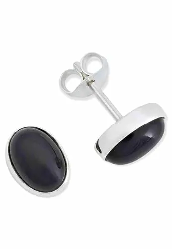 Ohrstecker 925 Silber Onyx schwarzer Stein Edelstein Ohrringe echt Silber Damen Sterling Silber Stecker Geschenk(MOS-040-03)