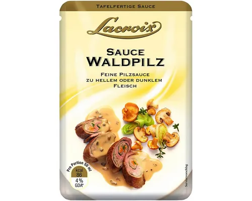 Lacroix Sauce Waldpilz - Fein cremige Pilzsauce zu Fleisch 150ml - Bratensaucen von Lacroix, ideal zu hellem und dunklem Fleisch, in bester Qualität und tafelfertig.