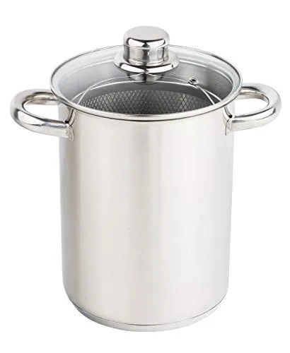 Spetebo Edelstahl Spargeltopf Ø 16 cm - Vielseitiger Kochtopf mit herausnehmbarem Korb - Pastatopf mit herausnehmbarem Korbeinsatz, ideal für Spargel, Nudeln und Gemüse. Kapsel-Thermoboden für optimale Energienutzung, geeignet für alle Herdarten.