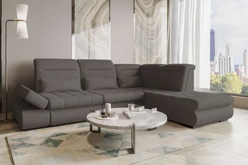 99rooms Ecksofa Grau, 4-Sitzer L-Form - Stylisches Ecksofa in Grau mit Schlaffunktion für gemütliche Abende. Die hochwertige Polsterung und der strapazierfähige Velours-Bezug sorgen für hohen Komfort und Langlebigkeit. Ideal für jedes Wohnzimmer.